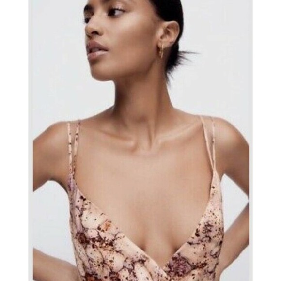 Zara Printed Satin Effect Mini Wrap Slip Dress Sz S Small NWT (b - Picture 3 of 6